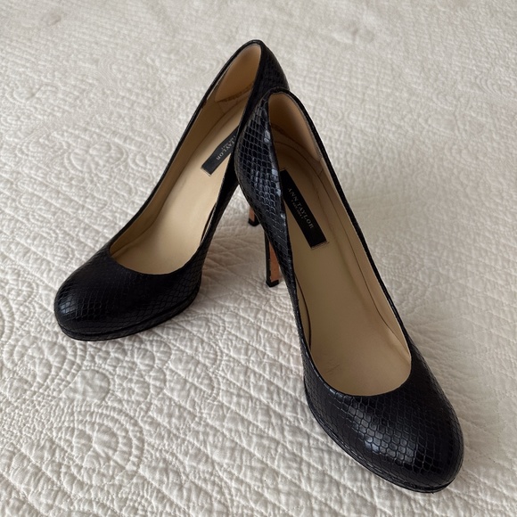 Ann Taylor Women’s Perfect Platform Pumps Heels Shoes Black Croc Texture Leather - Picture 1 of 9